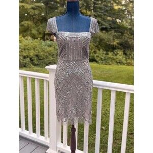 Adrianna Papell silver sequin dress cocktail
